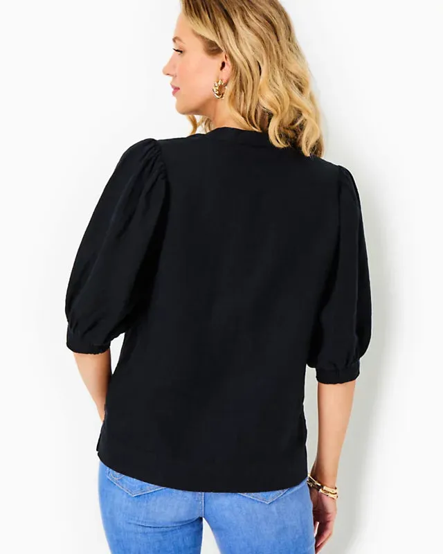 Mialeigh Elbow Sleeve Linen Top (Noir)