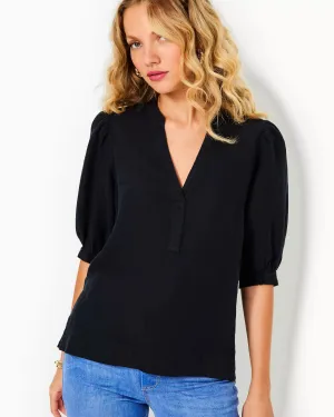 Mialeigh Elbow Sleeve Linen Top (Noir)