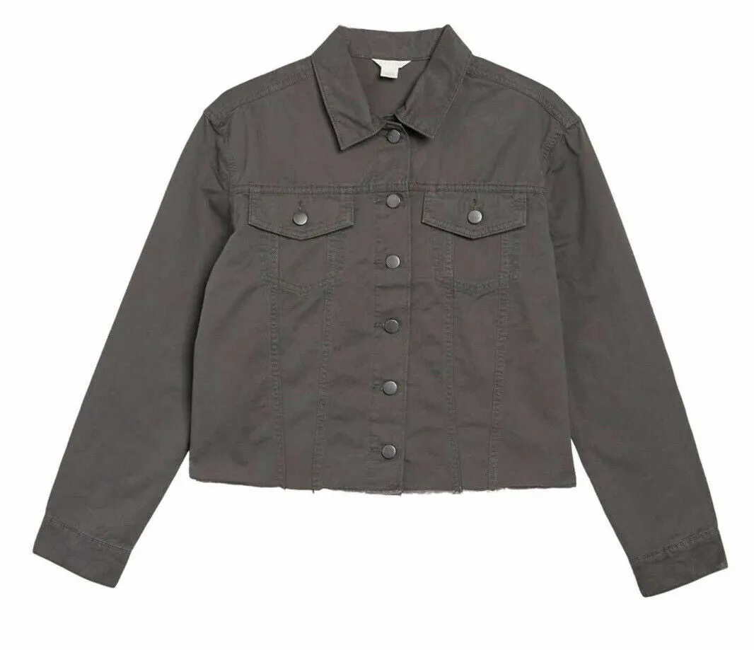 New Nordstrom Women's Caslon Fringe Twill Jacket In Olive, Raw Edge Hem, Sz M! Retails $120 