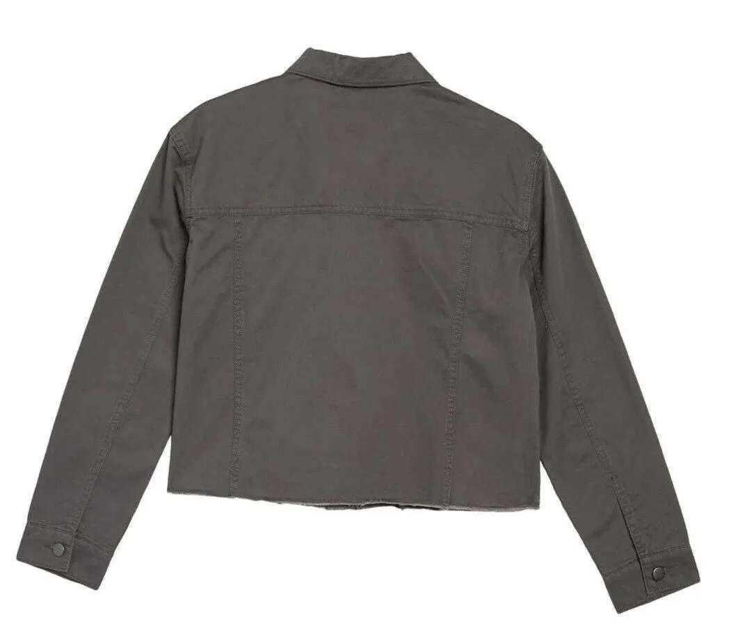 New Nordstrom Women's Caslon Fringe Twill Jacket In Olive, Raw Edge Hem, Sz M! Retails $120 