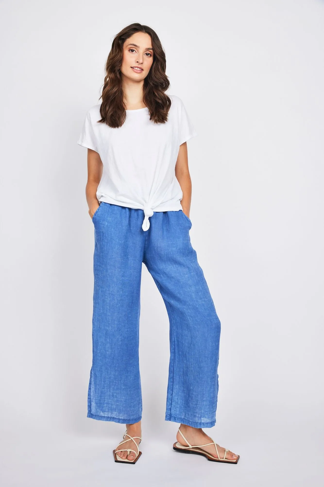 Pistache Tie Front Slub Cotton T-shirt