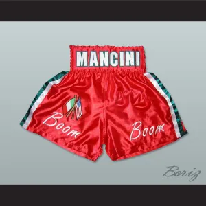 Ray 'Boom Boom' Mancini Red Boxing Shorts with Embroidered Flags Patch