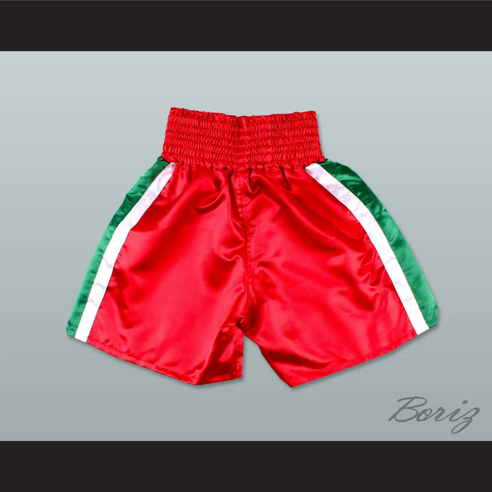 Ray 'Boom Boom' Mancini Red Boxing Shorts with Embroidered Flags Patch