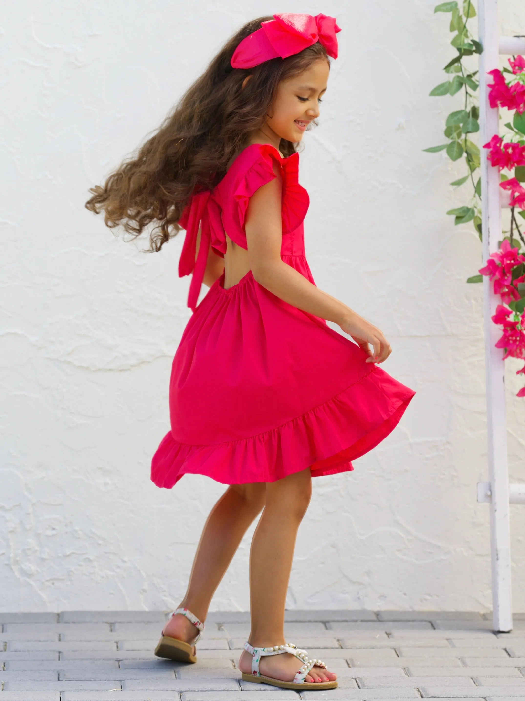 Spring Twirls Flutter Sleeve Linen Dress