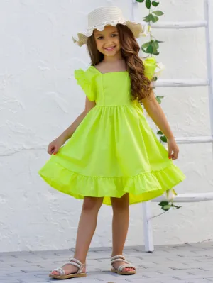 Spring Twirls Flutter Sleeve Linen Dress