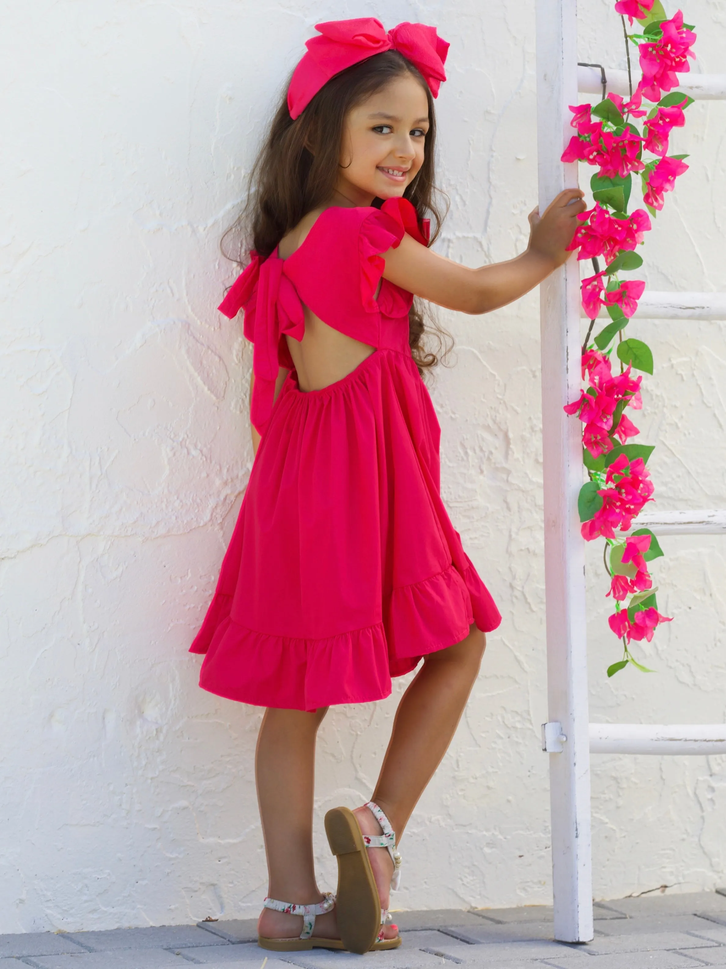Spring Twirls Flutter Sleeve Linen Dress