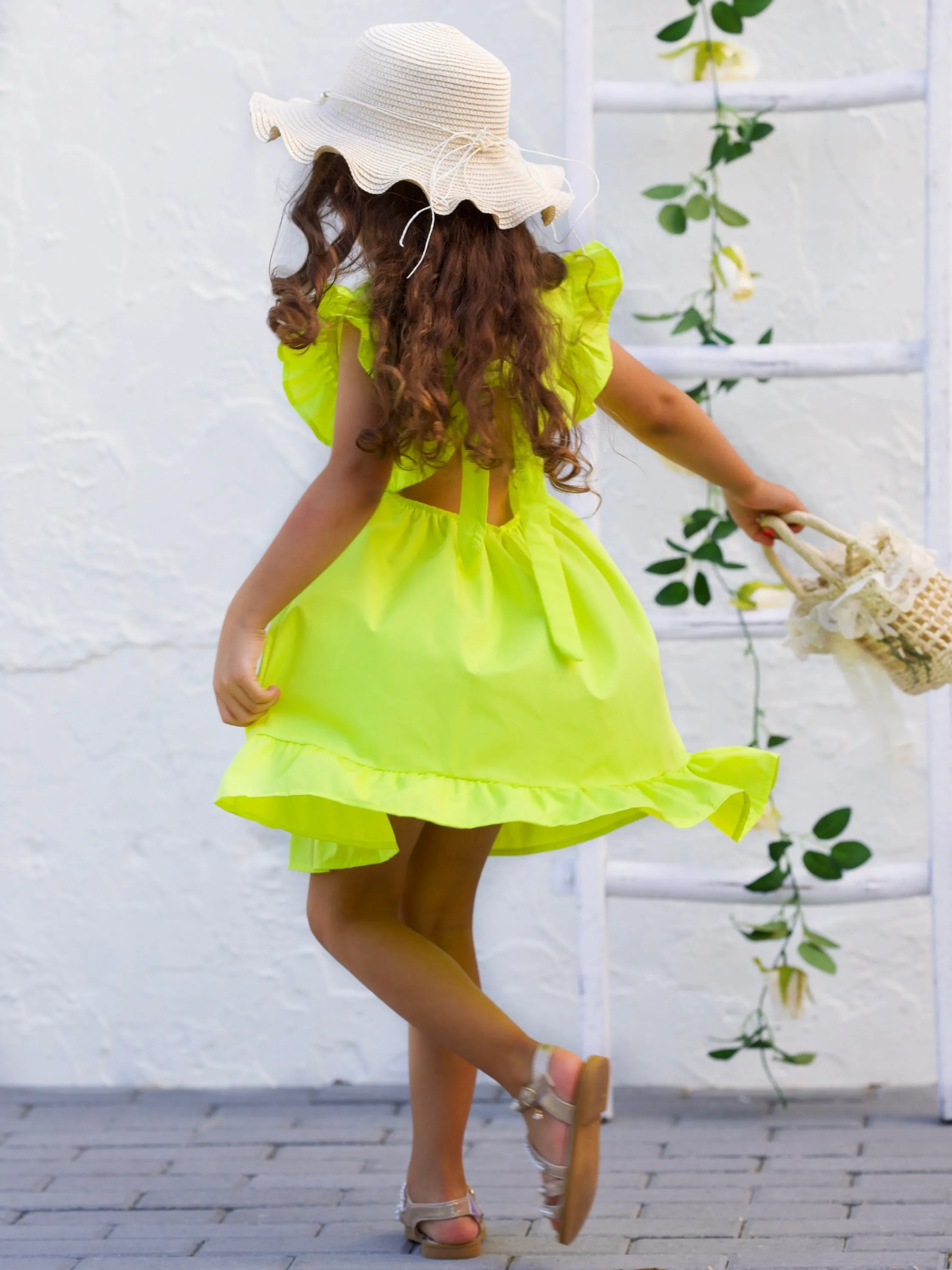 Spring Twirls Flutter Sleeve Linen Dress