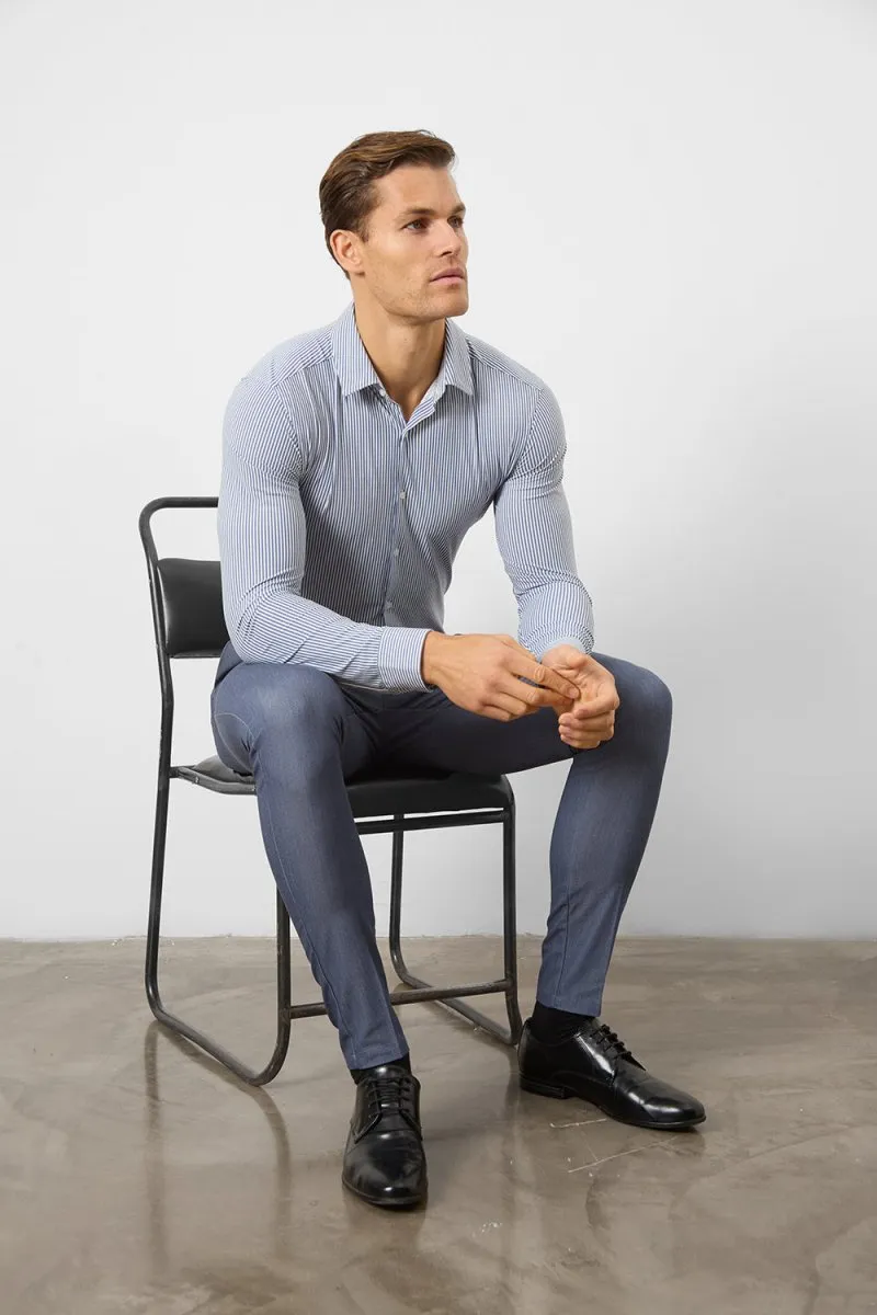 Striped Stretch Formal Shirt in Navy