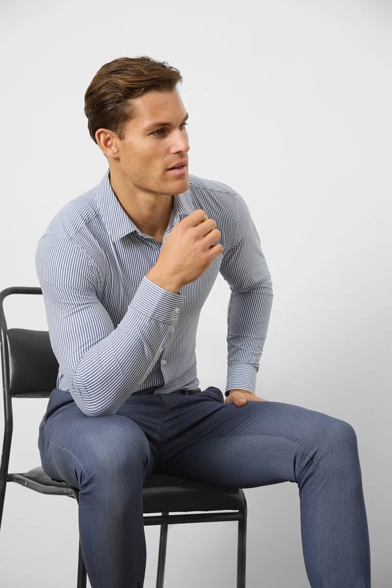 Striped Stretch Formal Shirt in Navy