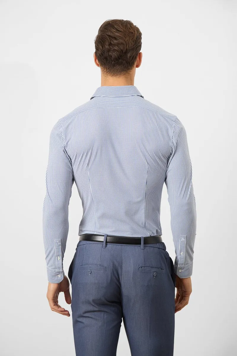 Striped Stretch Formal Shirt in Navy