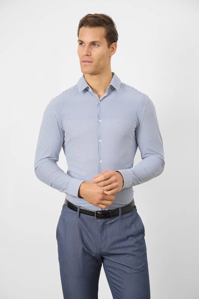 Striped Stretch Formal Shirt in Navy