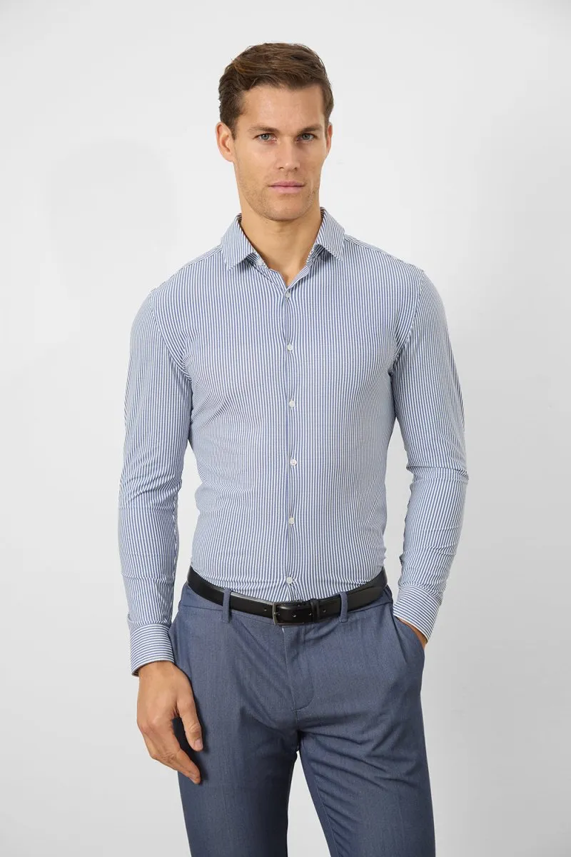Striped Stretch Formal Shirt in Navy