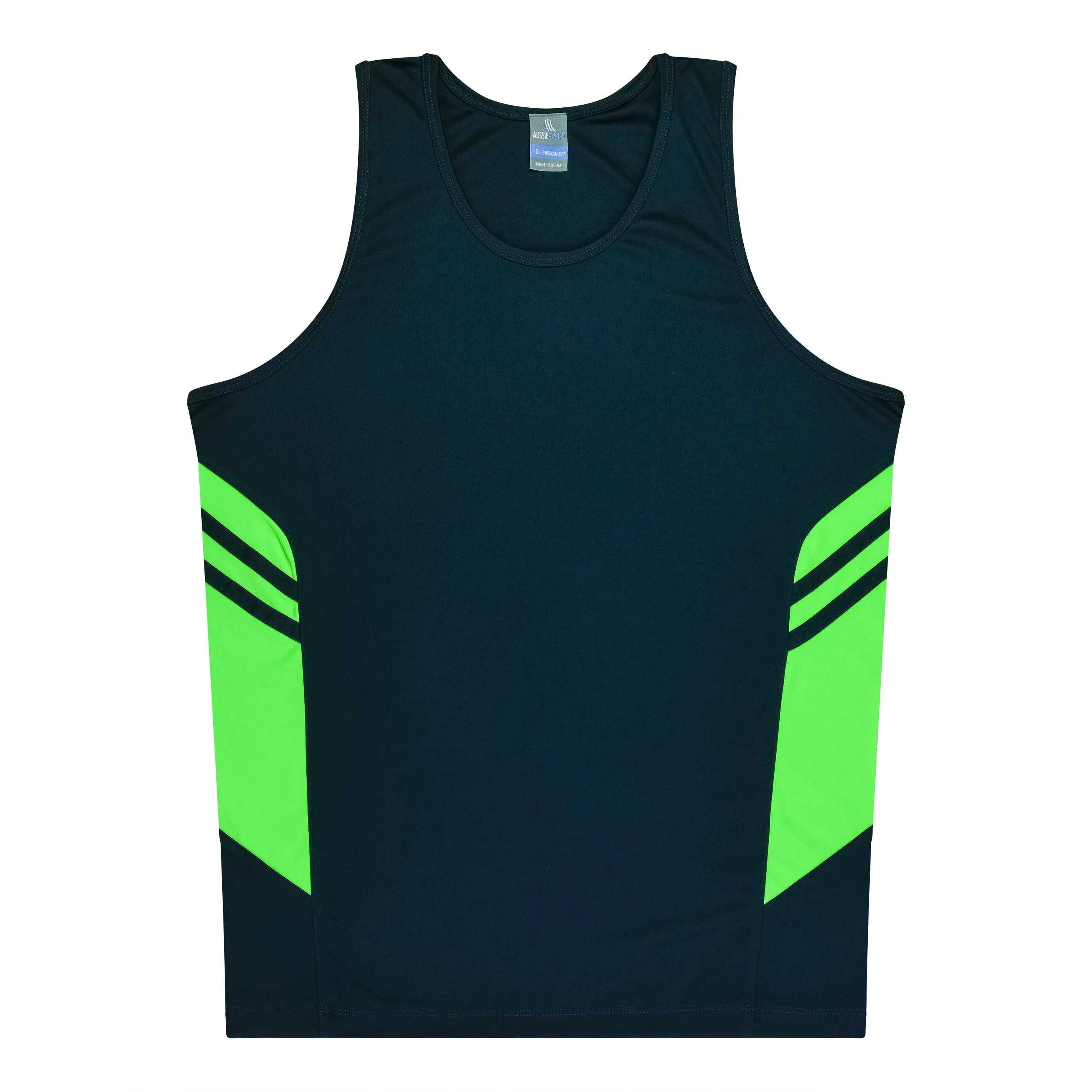 TASMAN KIDS SINGLETS - NAVY/NEON GREEN