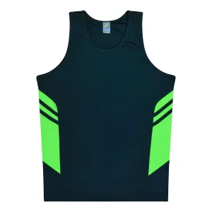 TASMAN KIDS SINGLETS - NAVY/NEON GREEN