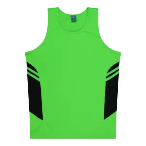 TASMAN KIDS SINGLETS - NEON GREEN/BLACK
