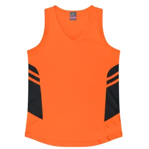 TASMAN LADY SINGLETS - NEON ORANGE/SLATE