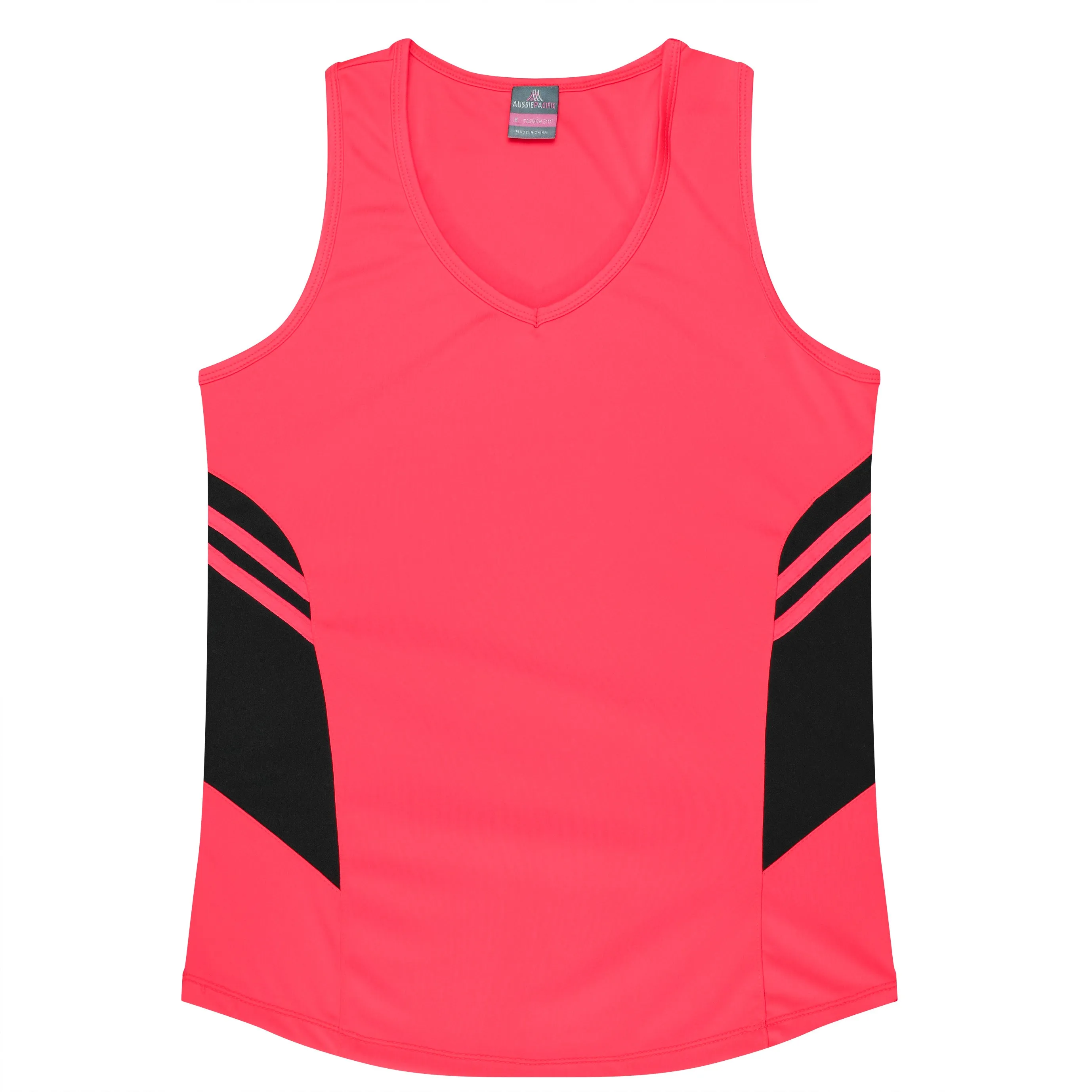 TASMAN LADY SINGLETS - NEON PINK/BLACK