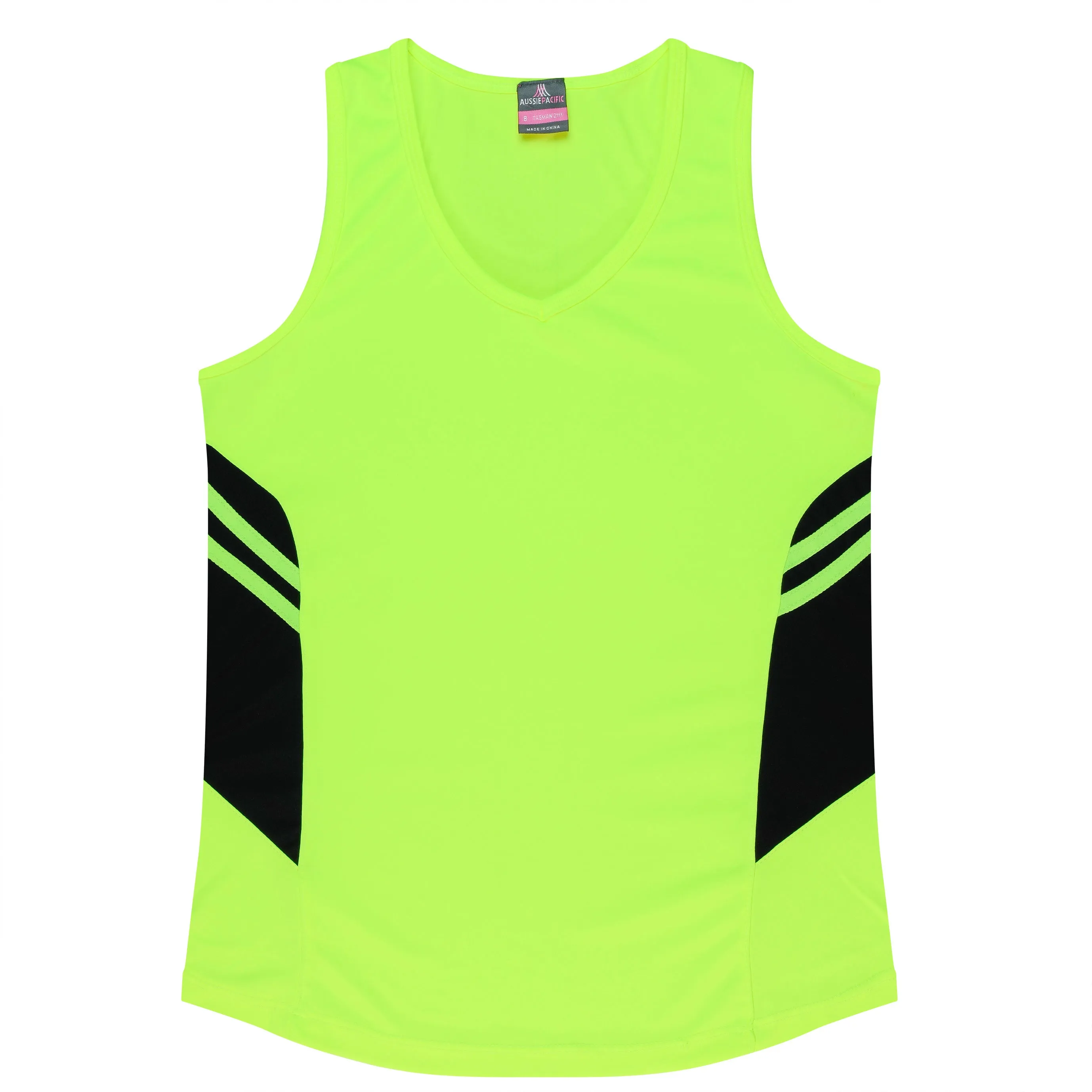 TASMAN LADY SINGLETS - NEON YELLOW/BLACK