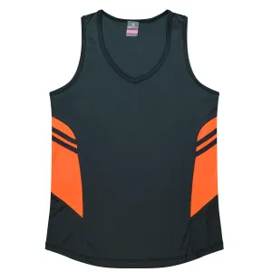 TASMAN LADY SINGLETS - SLATE/NEON ORANGE