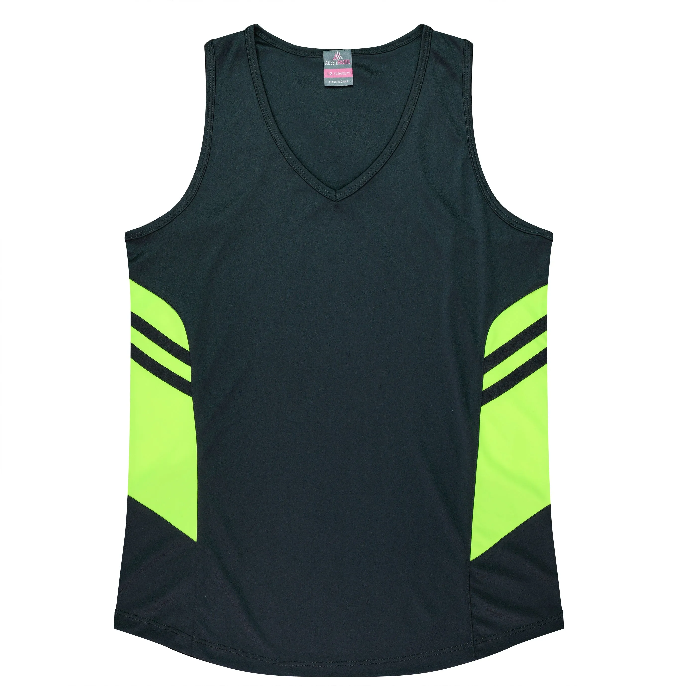 TASMAN LADY SINGLETS - SLATE/NEON YELLOW
