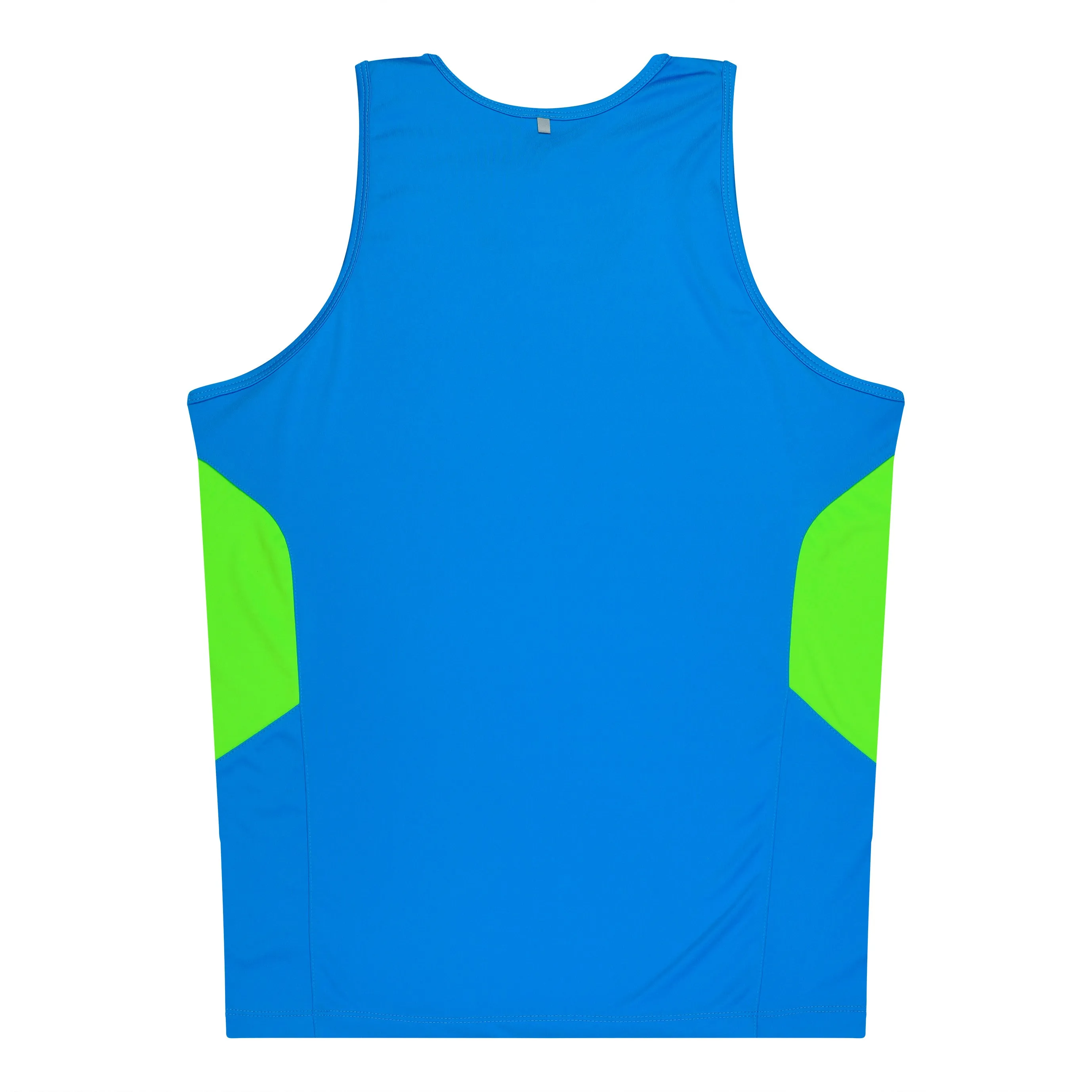 TASMAN MENS SINGLETS - CYAN/NEON GREEN