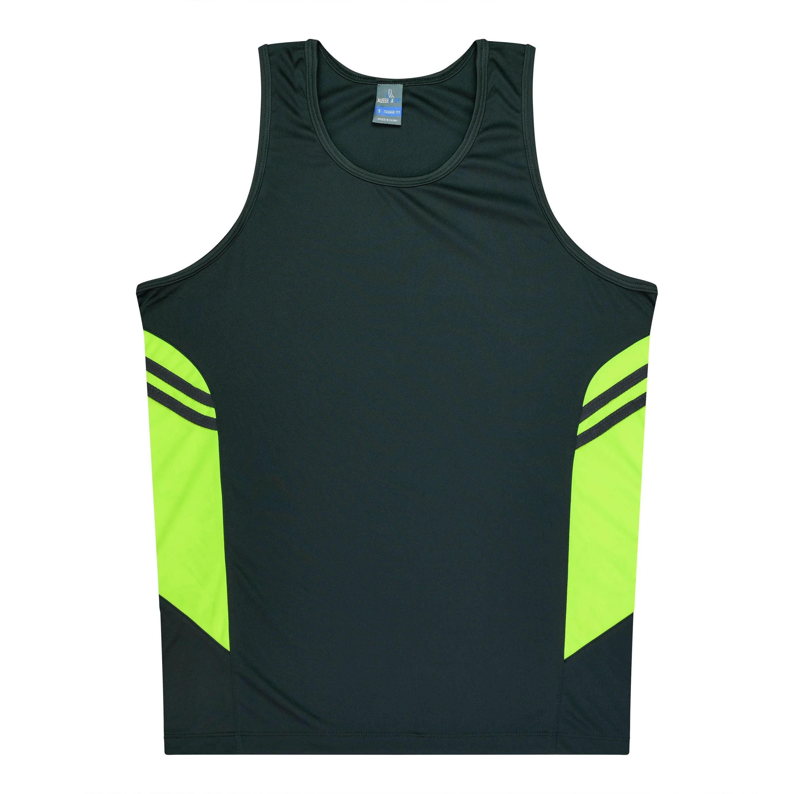 TASMAN MENS SINGLETS - SLATE/NEON YELLOW