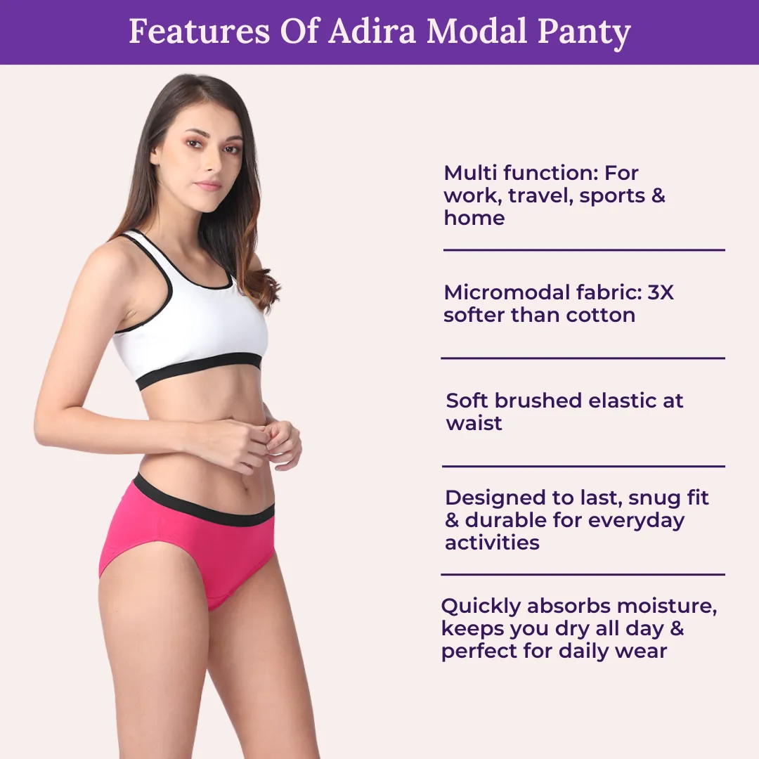 Women's Micro Modal Panties With Stretch | Mid Waist | Full Hip Coverage | Soft Waist Elastic | 3X Softer Than Cotton | Naturally Antibacterial | Prevents Odor